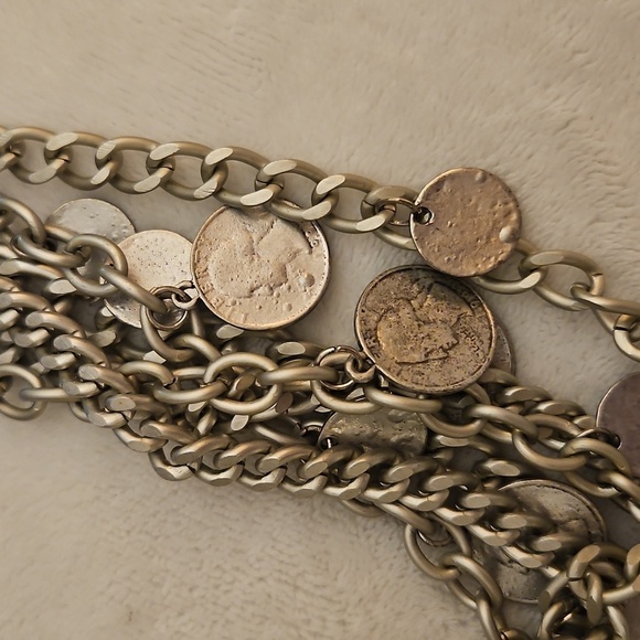 Vtg 1980s Chunky Multi-Layered Faux Quarter Dime Coin Festival Chain Necklace - Picture 5 of 7